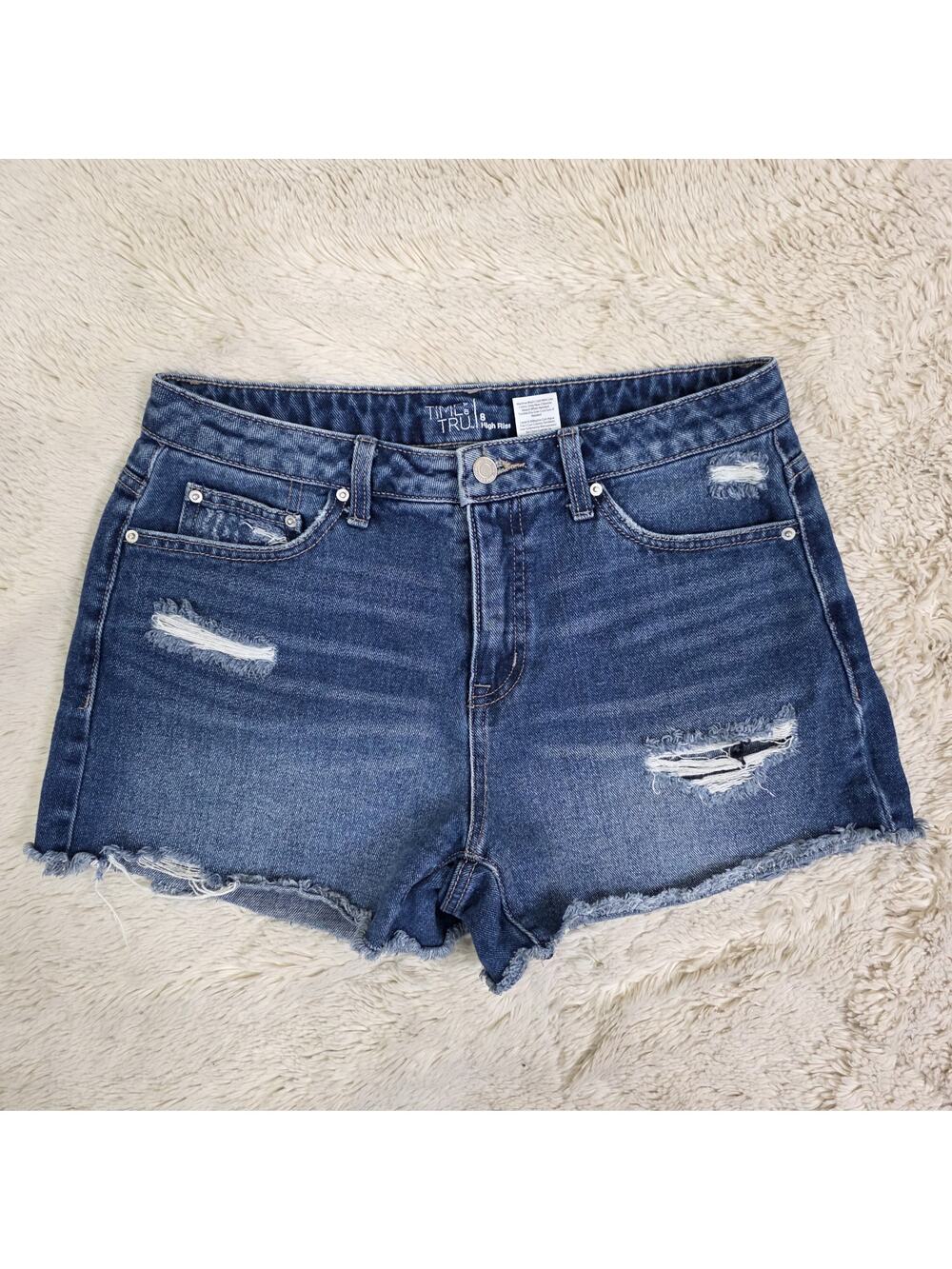 Time And Tru High Rise Cut Off Denim Jean Shorts Blue Size 8 100% Cotton EUC